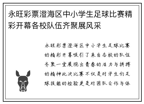 永旺彩票澄海区中小学生足球比赛精彩开幕各校队伍齐聚展风采