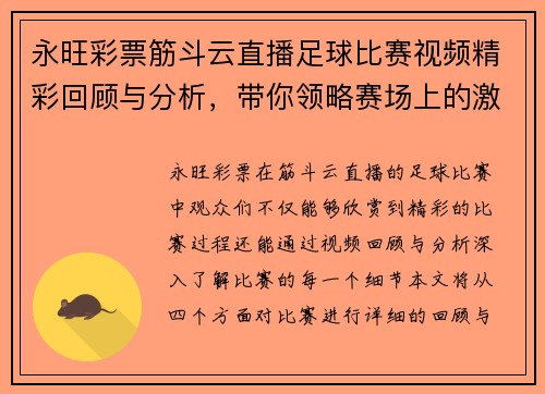 永旺彩票筋斗云直播足球比赛视频精彩回顾与分析，带你领略赛场上的激烈对抗与精彩瞬间